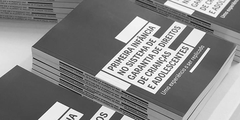 Foto mostra pilha de livros 'A primeira infância no sistema de garantia de direitos de crianças e adolescentes'